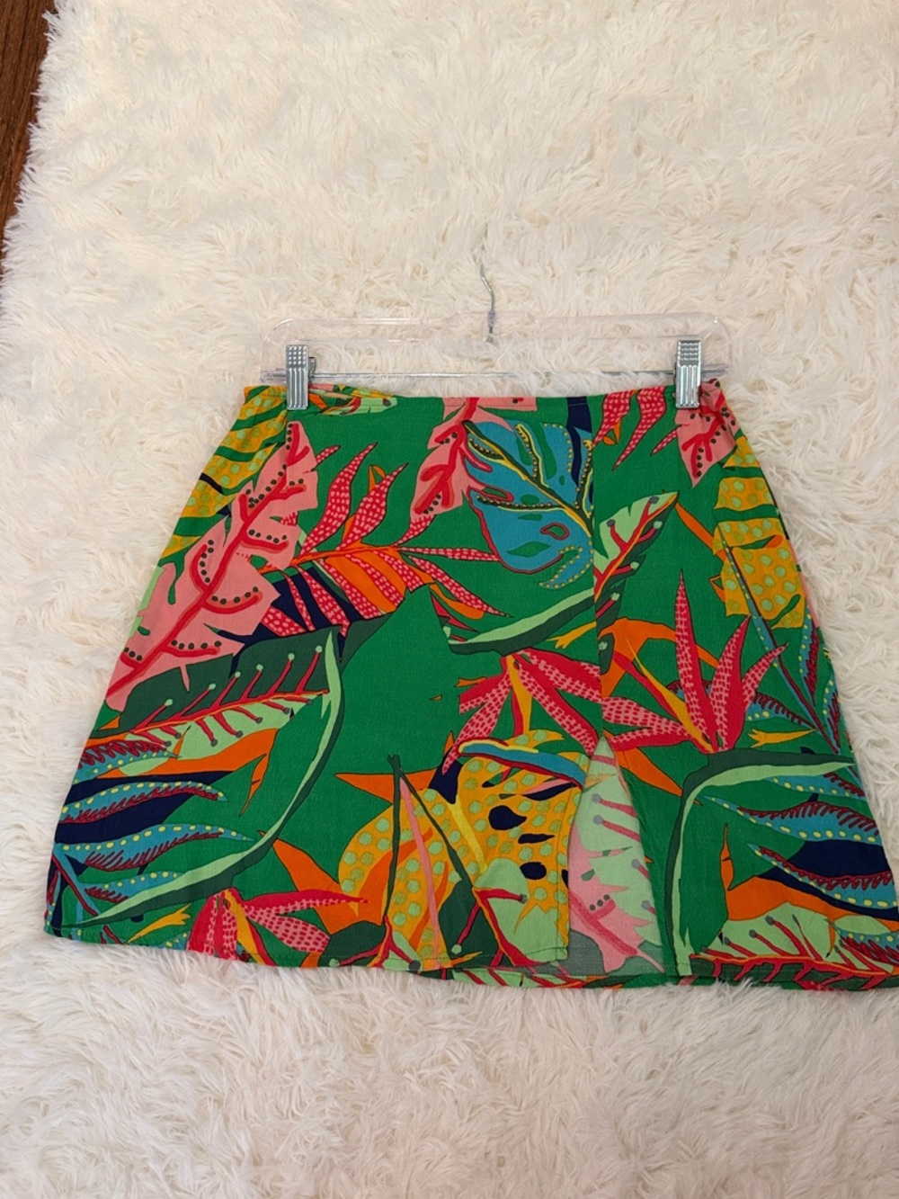 Green Tropical Print Skirt